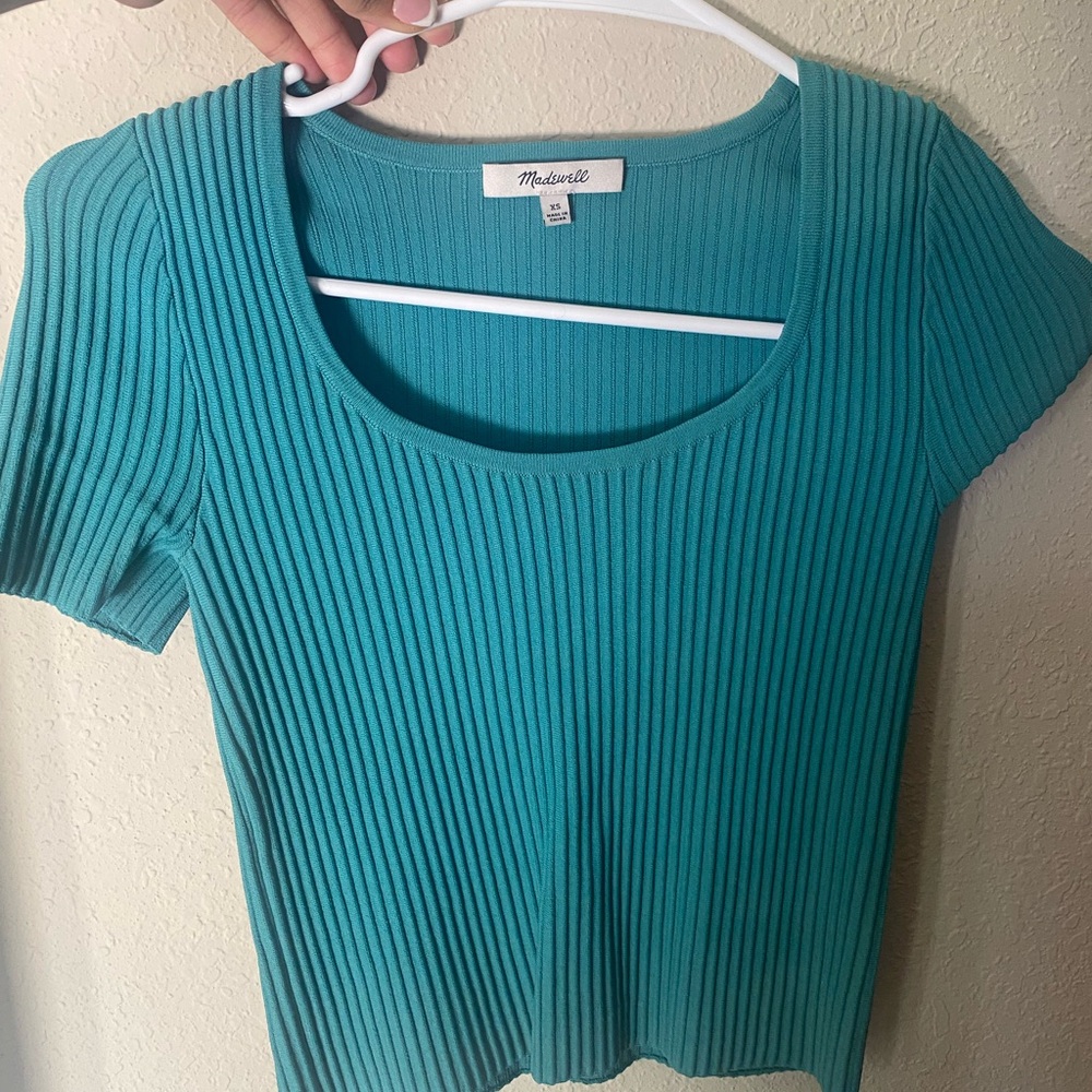 Madewell Teal Ribbed Short Sleeve Top